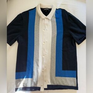 Express Navy and Beige Knit Sweater